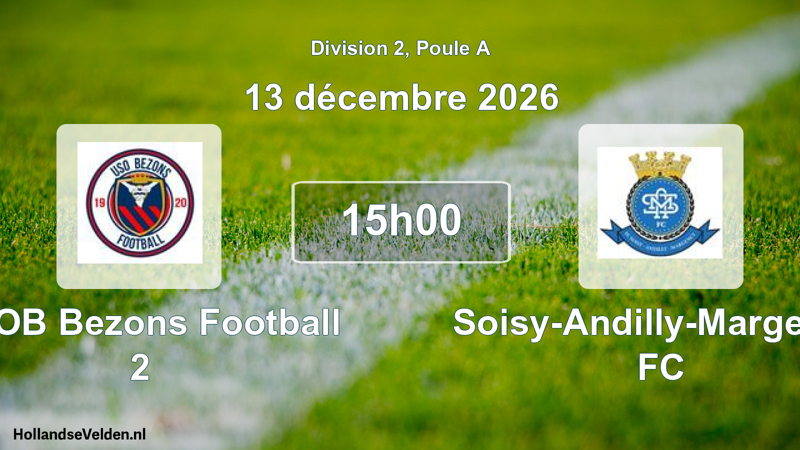 Match programmé: USOB Bezons Football 2 - Soisy-Andilly-Margency FC (13 décembre 2026)