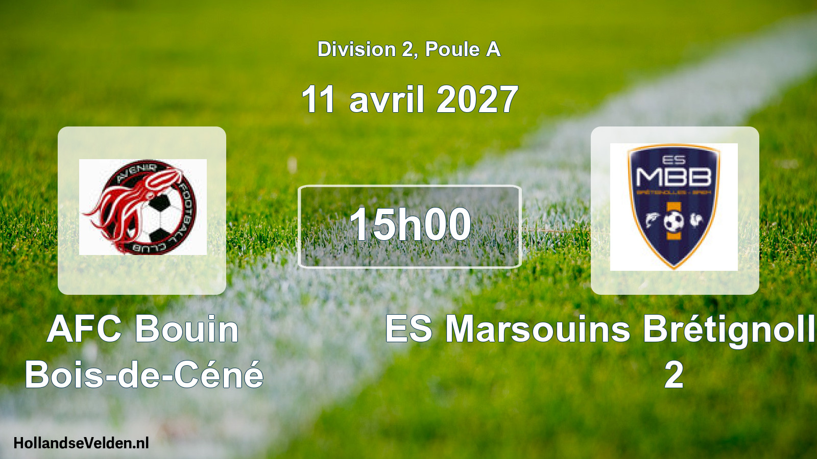 Geplande wedstrijd: AFC Bouin Bois-de-Céné - ES Marsouins Brétignolles-Brem 2 (11 april 2027)