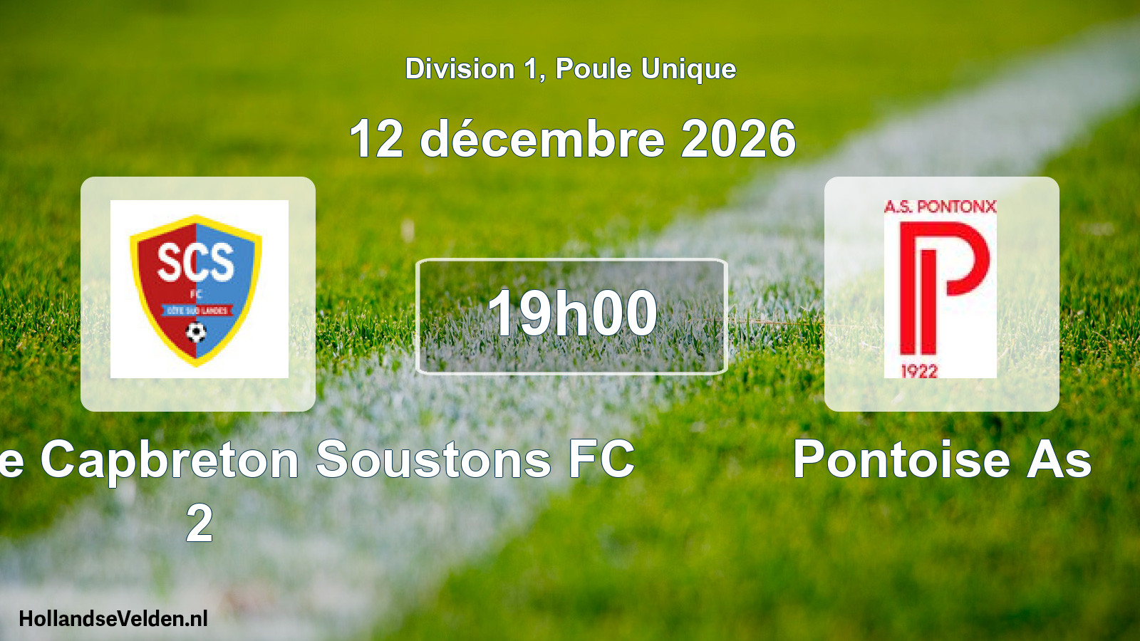 Match programmé: Seignosse Capbreton Soustons FC 2 - Pontoise As (12 décembre 2026)