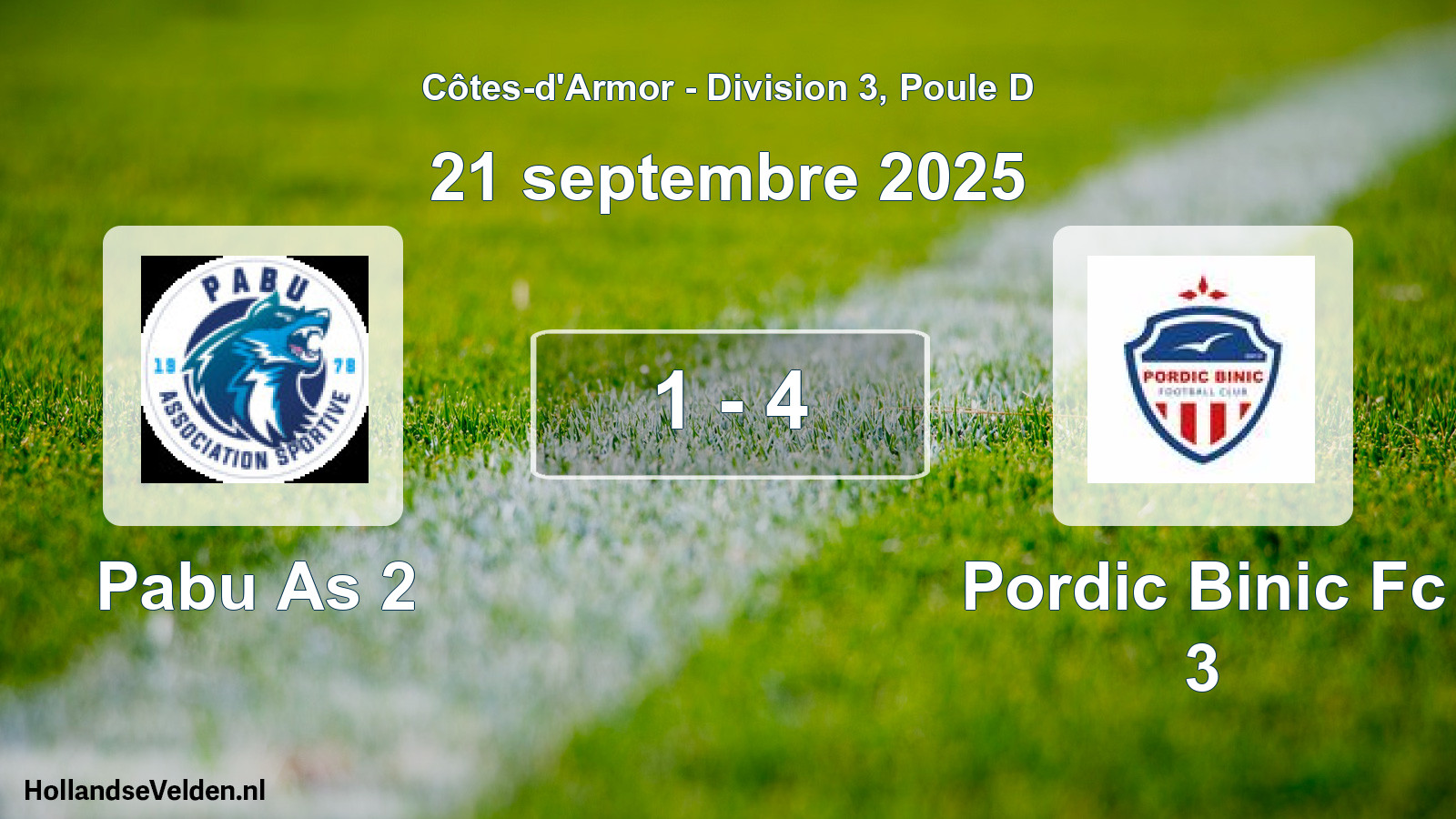 Gespeelde wedstrijd: Pabu As 2 - Pordic Binic Fc 3 1 - 4 (21 september 2025)