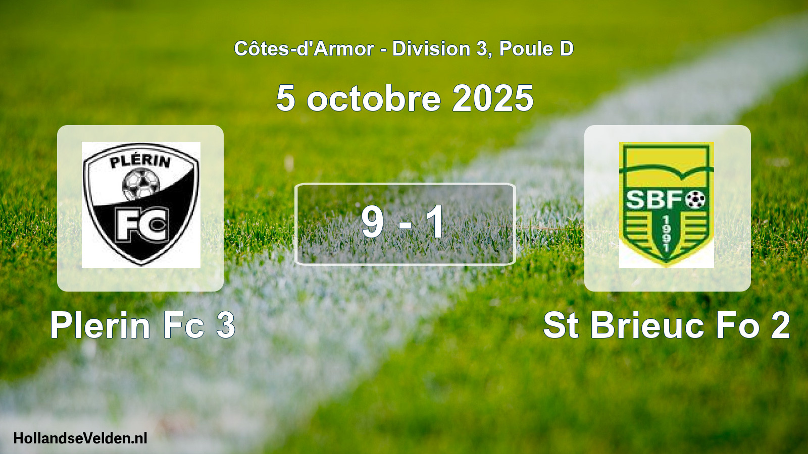 Gespeelde wedstrijd: Plerin Fc 3 - St Brieuc Fo 2 9 - 1 (5 octobre 2025)