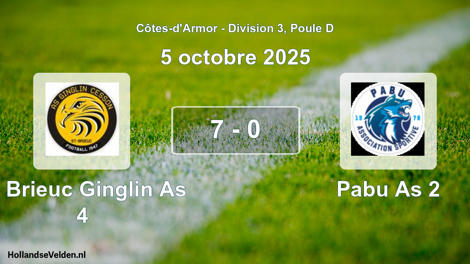 Gespeelde wedstrijd: St Brieuc Ginglin As 4 - Pabu As 2 7 - 0 (5 oktober 2025)