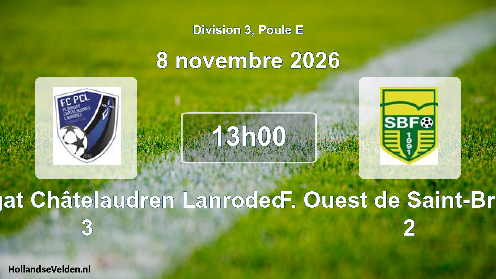Match programmé: FC Plouagat Châtelaudren Lanrodec 3 - F. Ouest de Saint-Brieuc 2 (8 novembre 2026)