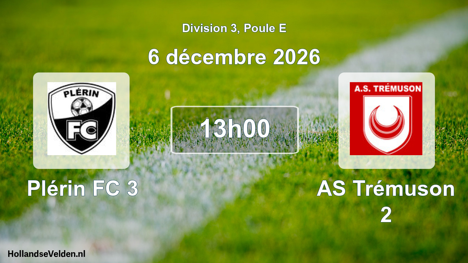 Match programmé: Plérin FC 3 - AS Trémuson 2 (6 décembre 2026)