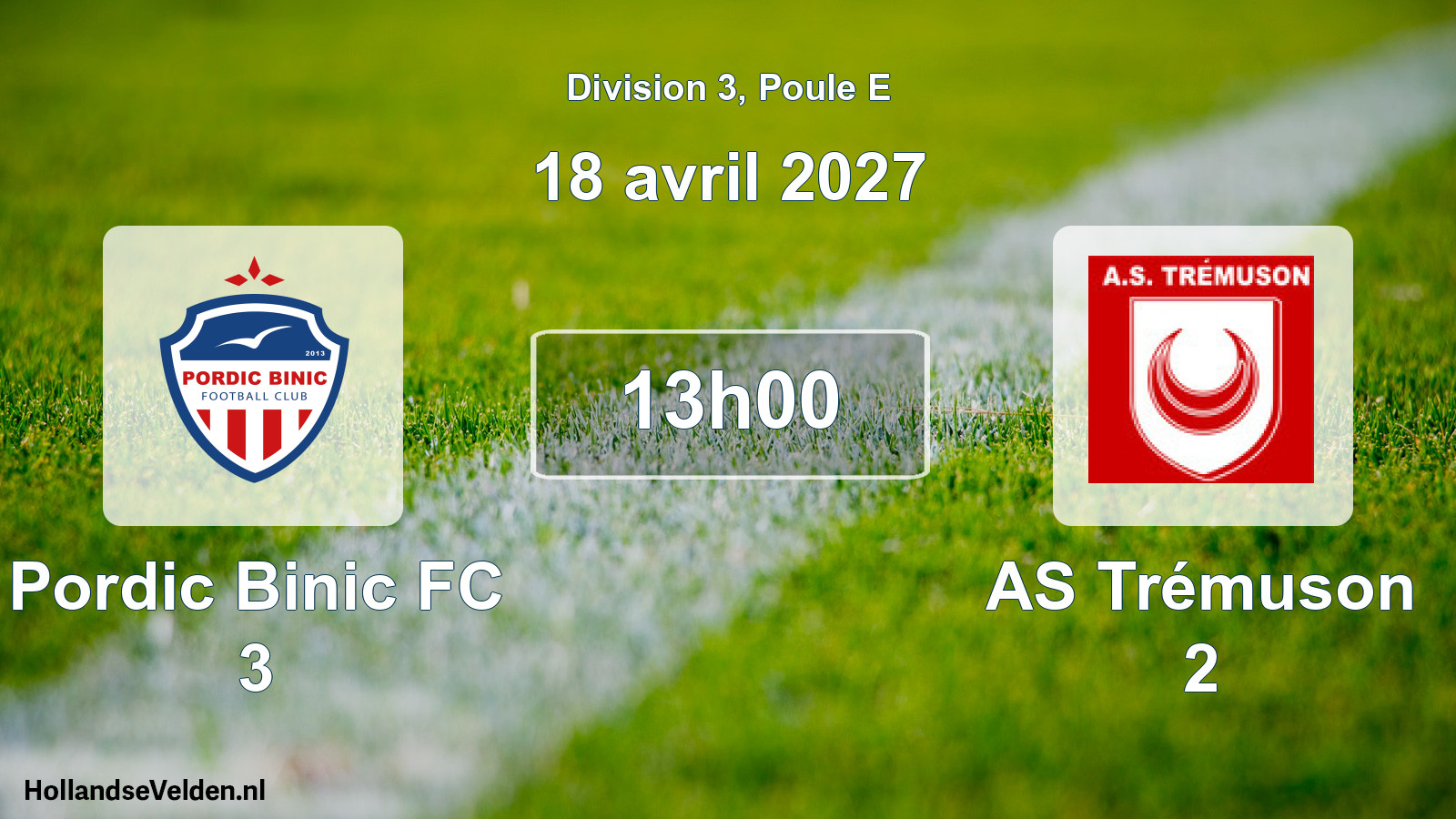 Match programmé: Pordic Binic FC 3 - AS Trémuson 2 (18 avril 2027)