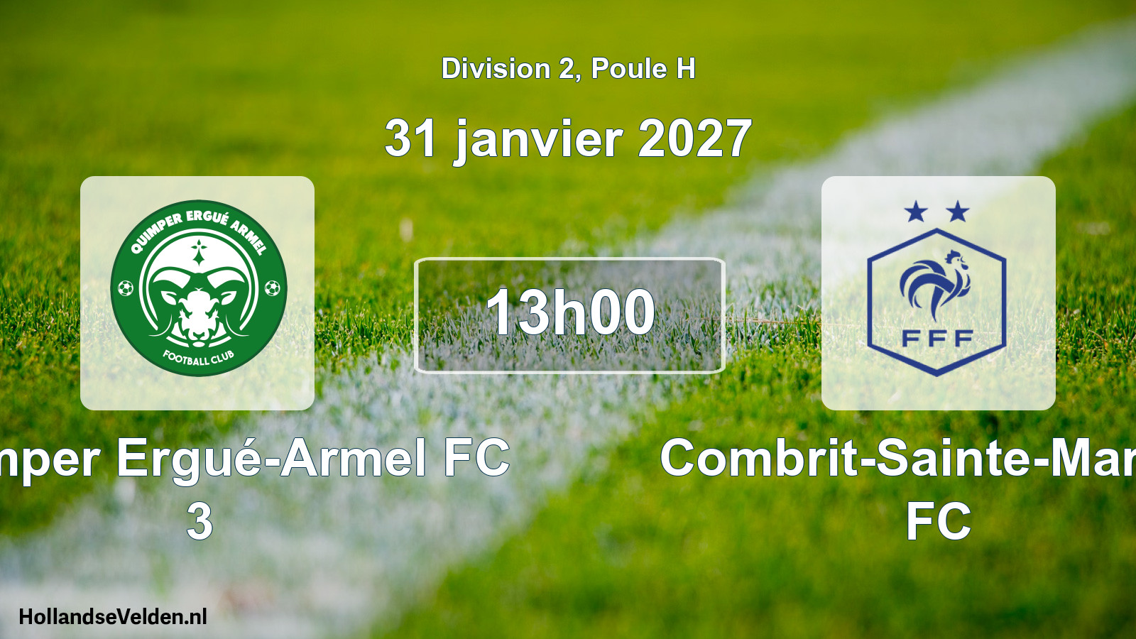Match programmé: Quimper Ergué-Armel FC 3 - Combrit-Sainte-Marine FC (31 janvier 2027)
