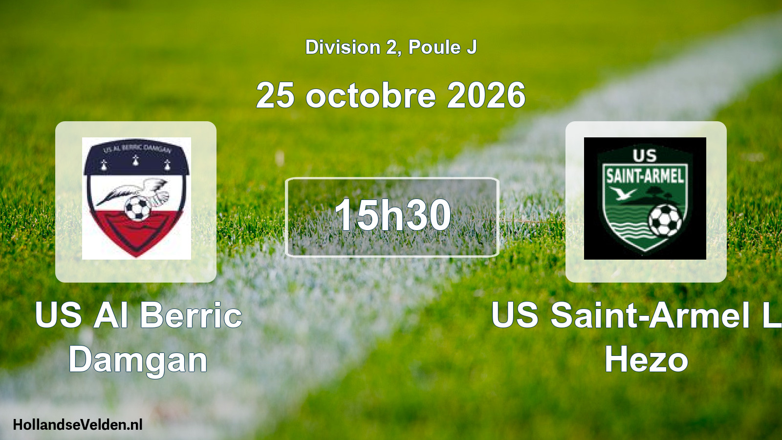 Match programmé: US Al Berric Damgan - US Saint-Armel Le Hezo (25 octobre 2026)