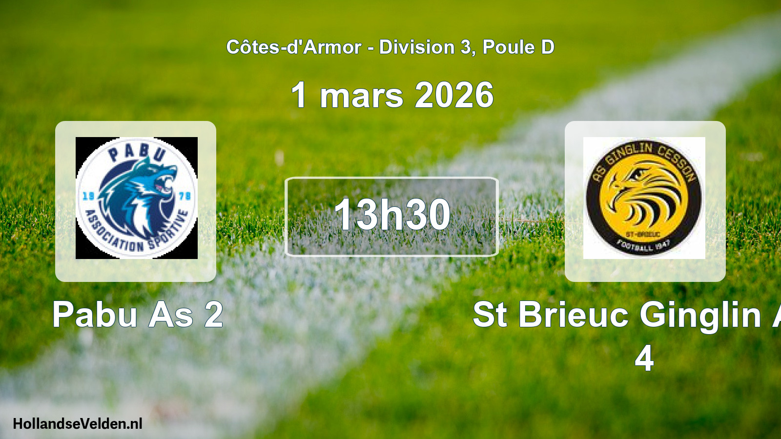 Geplande wedstrijd: Pabu As 2 - St Brieuc Ginglin As 4 (1 maart 2026)