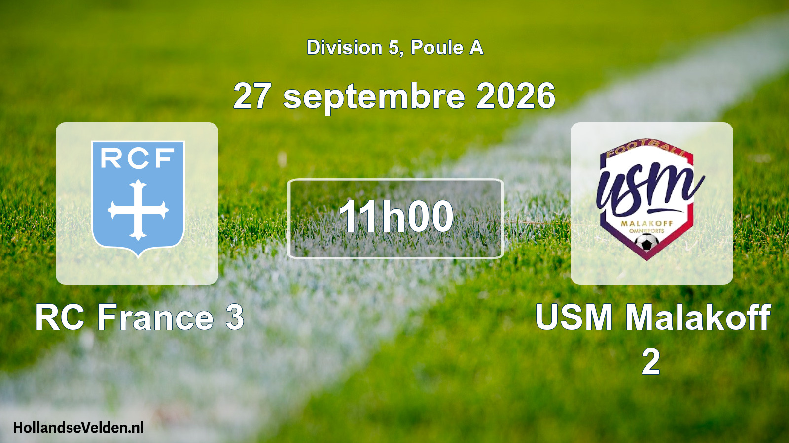 Scheduled Match: RC France 3 - USM Malakoff 2 (27 September 2026)