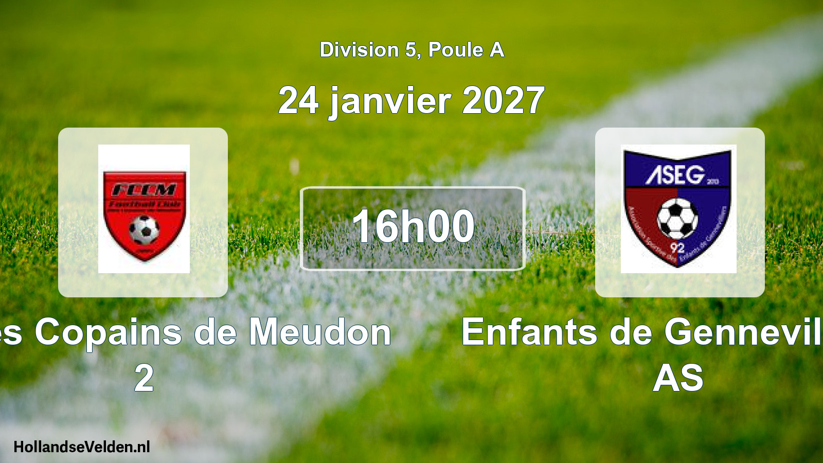 Scheduled Match: FC des Copains de Meudon 2 - Enfants de Gennevilliers AS (24 January 2027)
