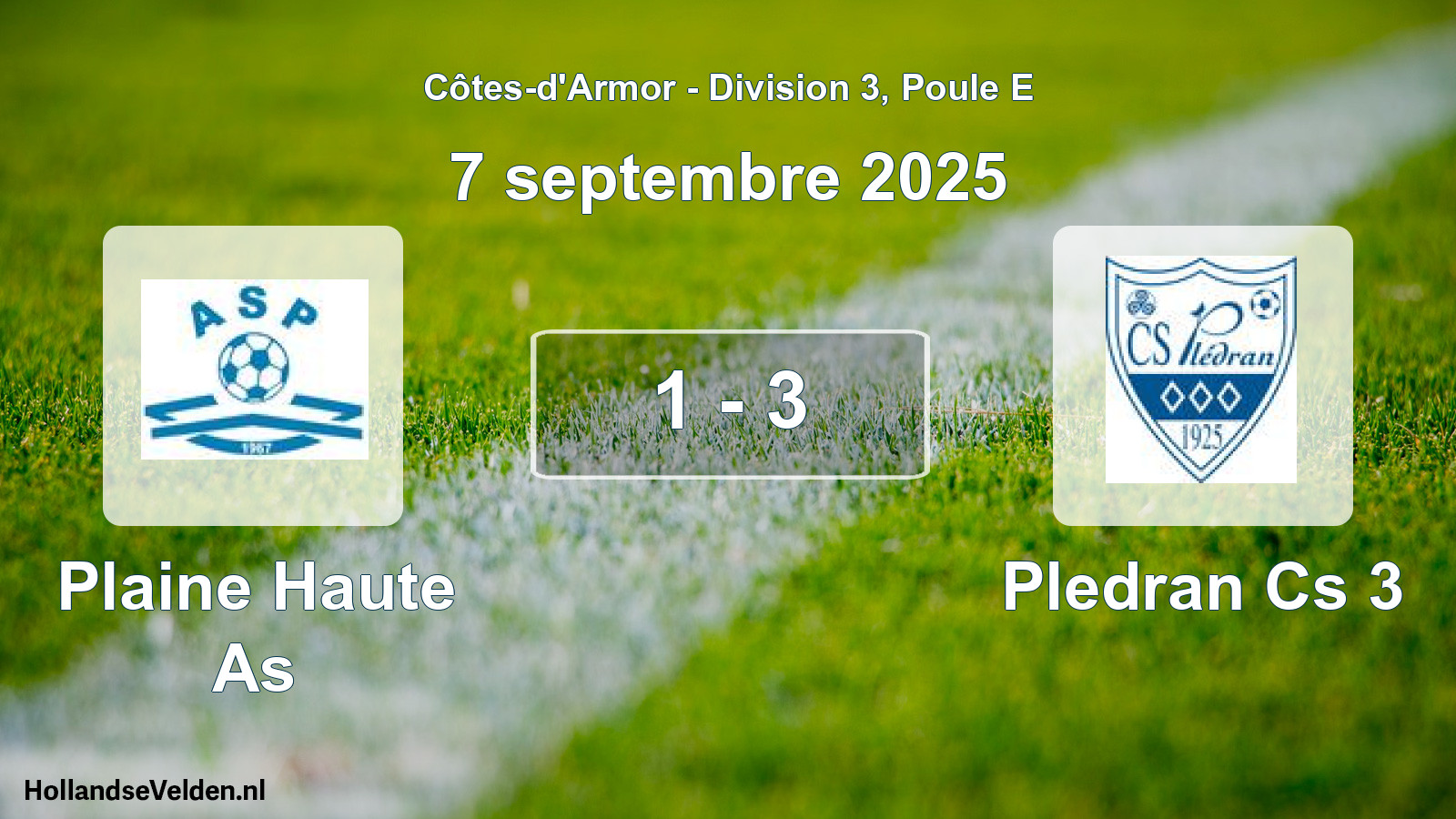 Gespeelde wedstrijd: Plaine Haute As - Pledran Cs 3 1 - 3 (7 septembre 2025)