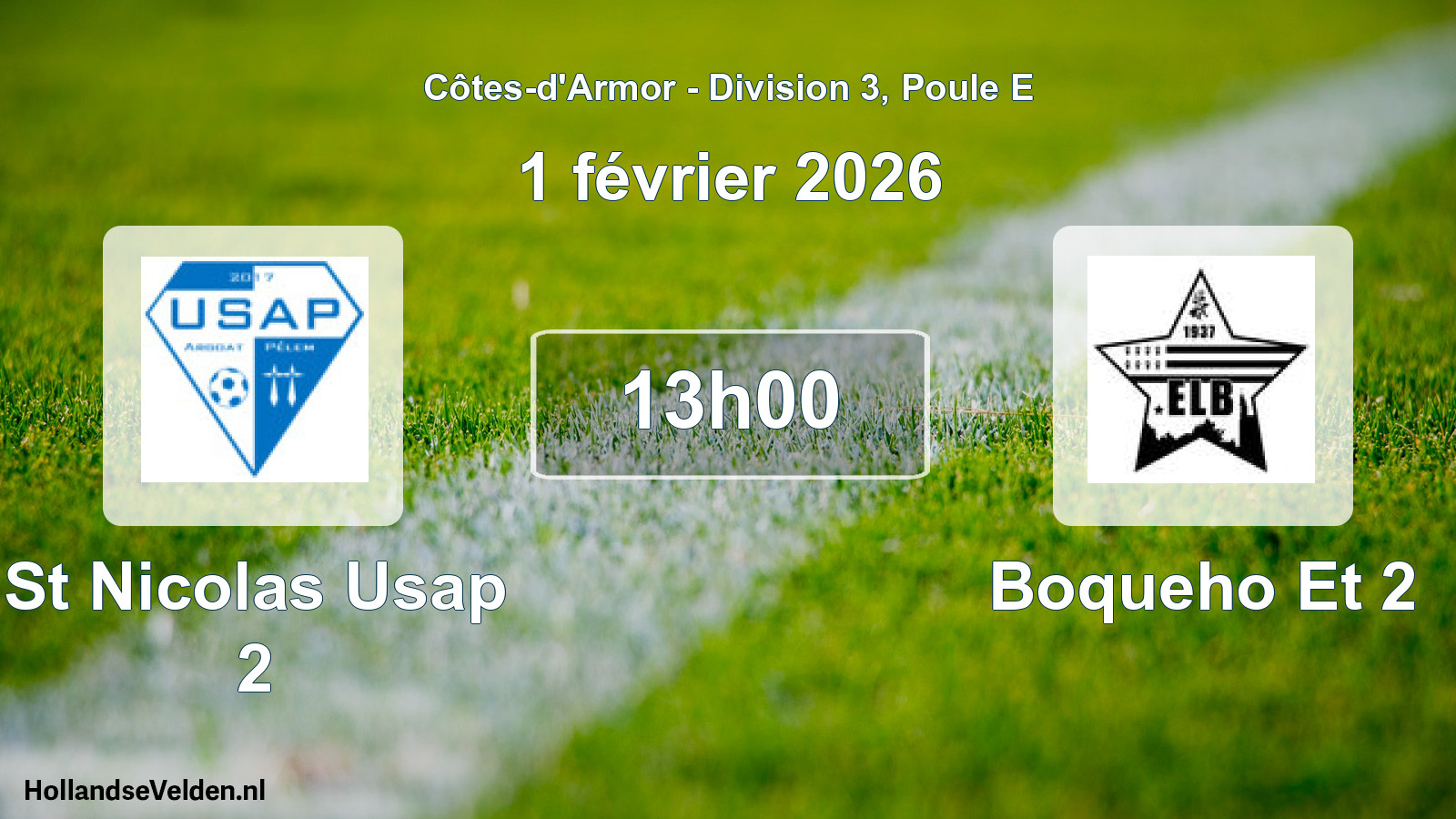 Geplande wedstrijd: St Nicolas Usap 2 - Boqueho Et 2 (1 février 2026)