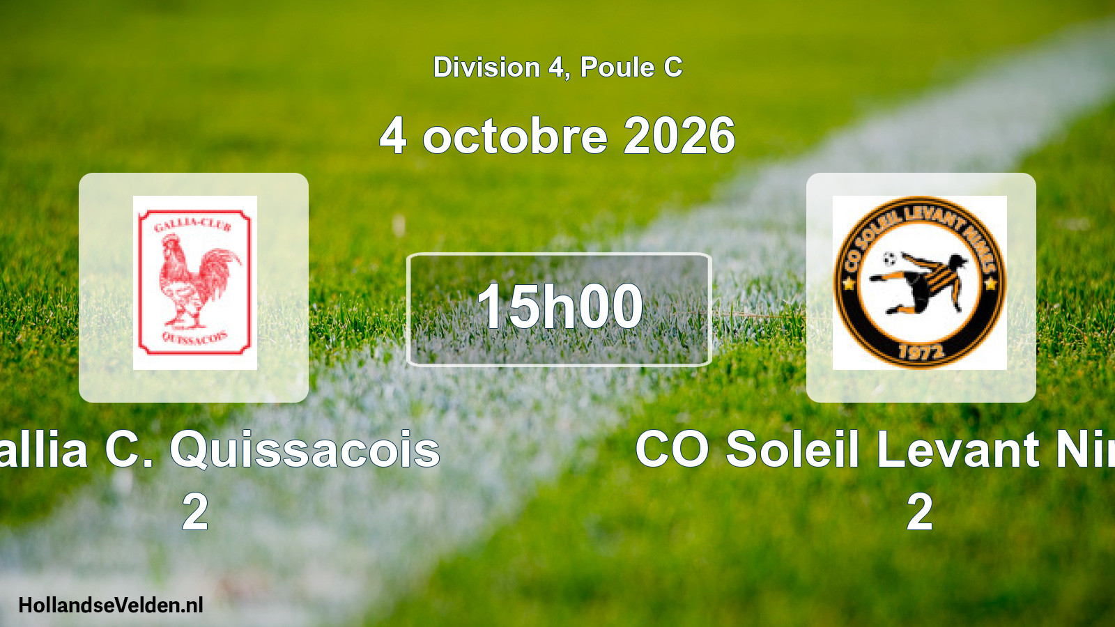Match programmé: Gallia C. Quissacois 2 - CO Soleil Levant Nimes 2 (4 octobre 2026)