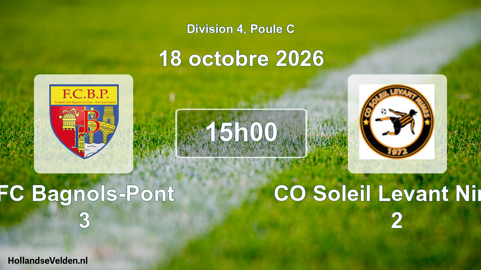 Match programmé: FC Bagnols-Pont 3 - CO Soleil Levant Nimes 2 (18 octobre 2026)