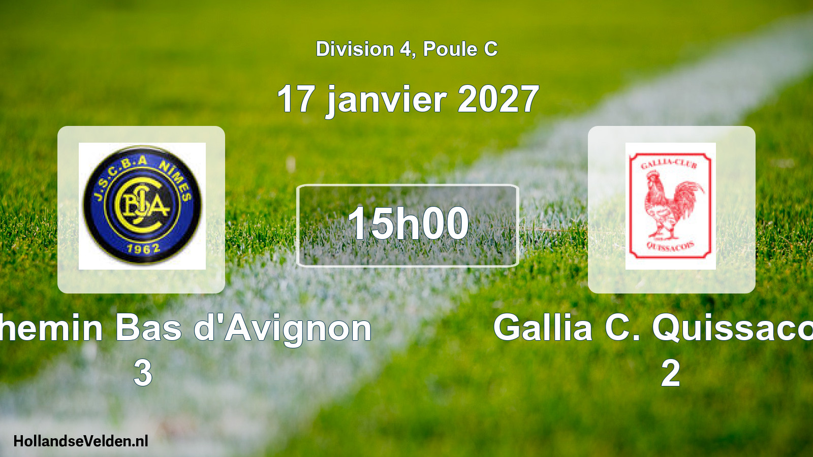 Match programmé: JS Chemin Bas d'Avignon 3 - Gallia C. Quissacois 2 (17 janvier 2027)