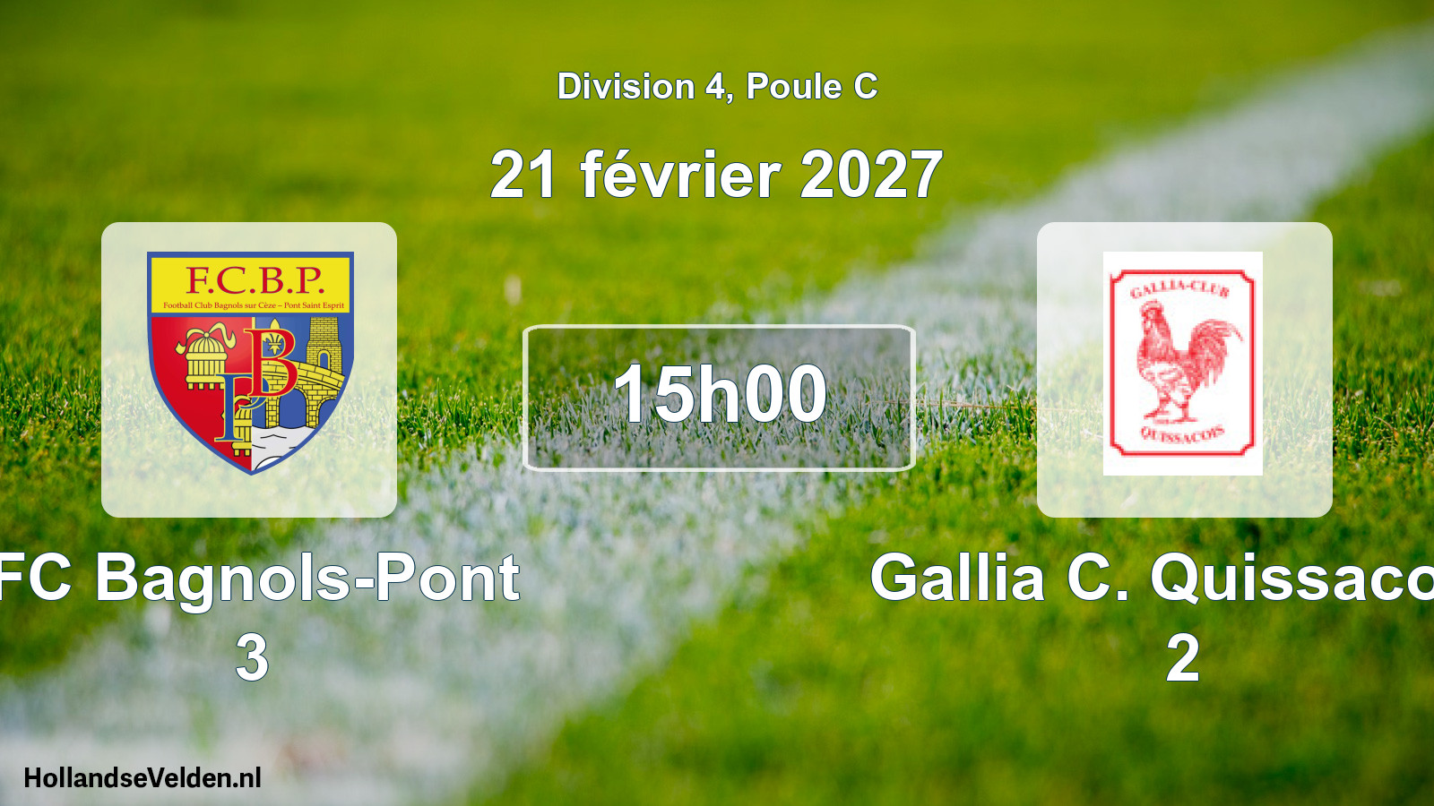 Match programmé: FC Bagnols-Pont 3 - Gallia C. Quissacois 2 (21 février 2027)
