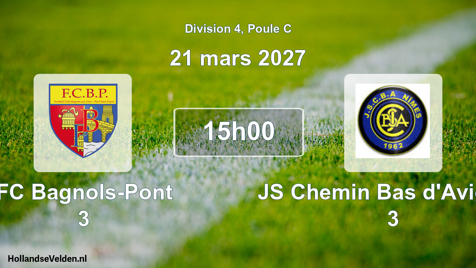 Match programmé: FC Bagnols-Pont 3 - JS Chemin Bas d'Avignon 3 (21 mars 2027)