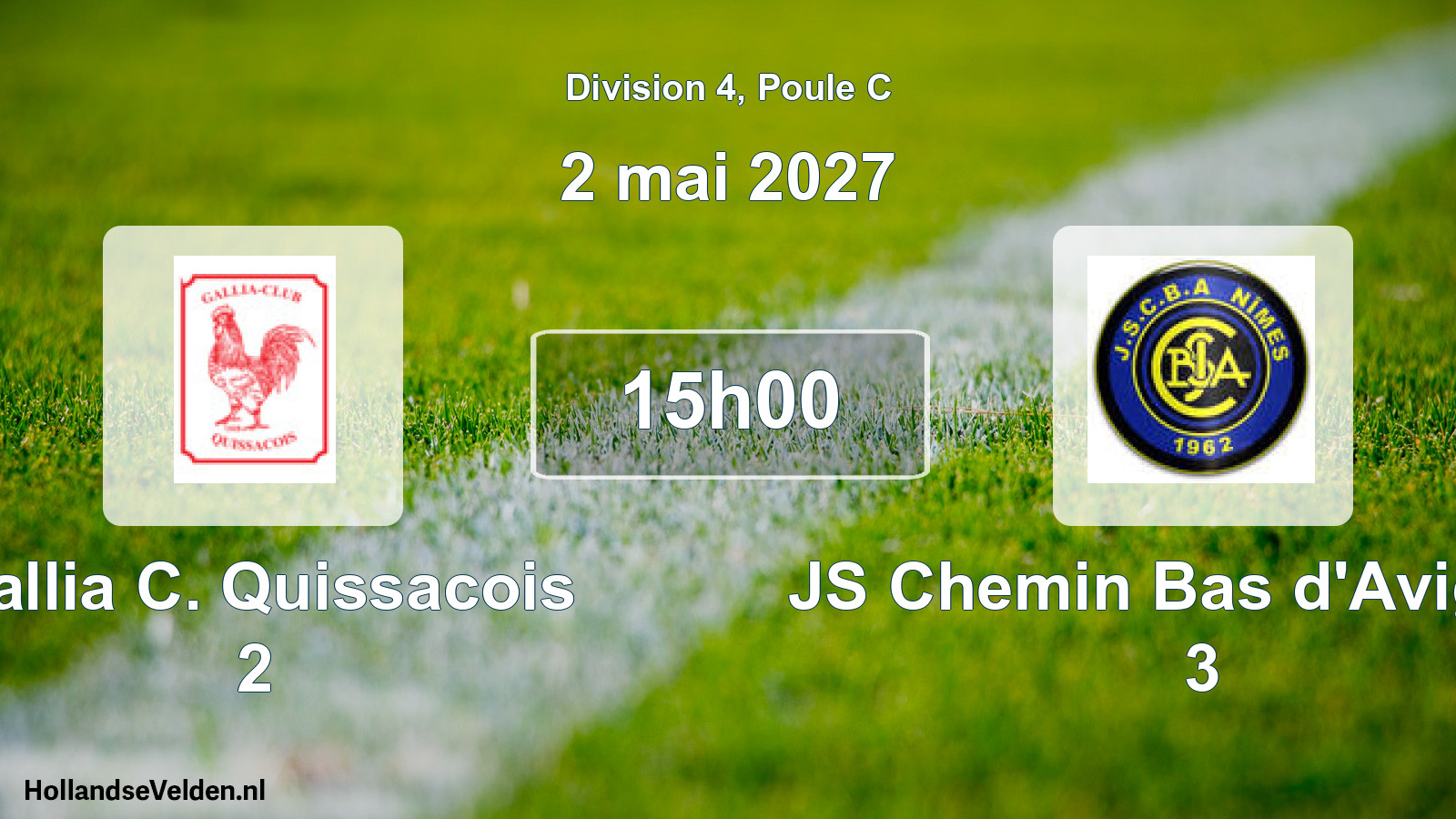 Match programmé: Gallia C. Quissacois 2 - JS Chemin Bas d'Avignon 3 (2 mai 2027)