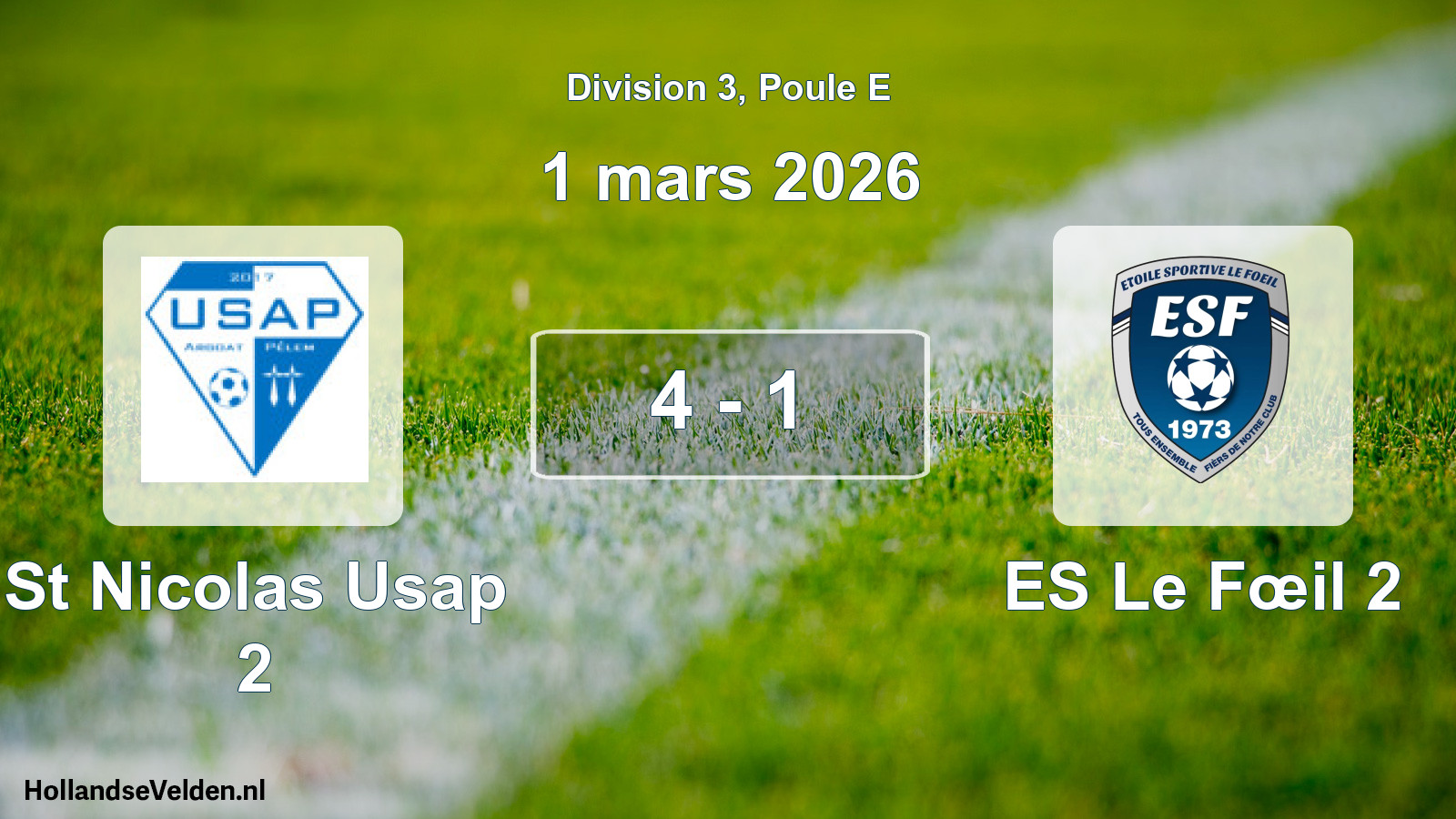 Match joué: St Nicolas Usap 2 - ES Le Fœil 2 4 - 1 (1 mars 2026)