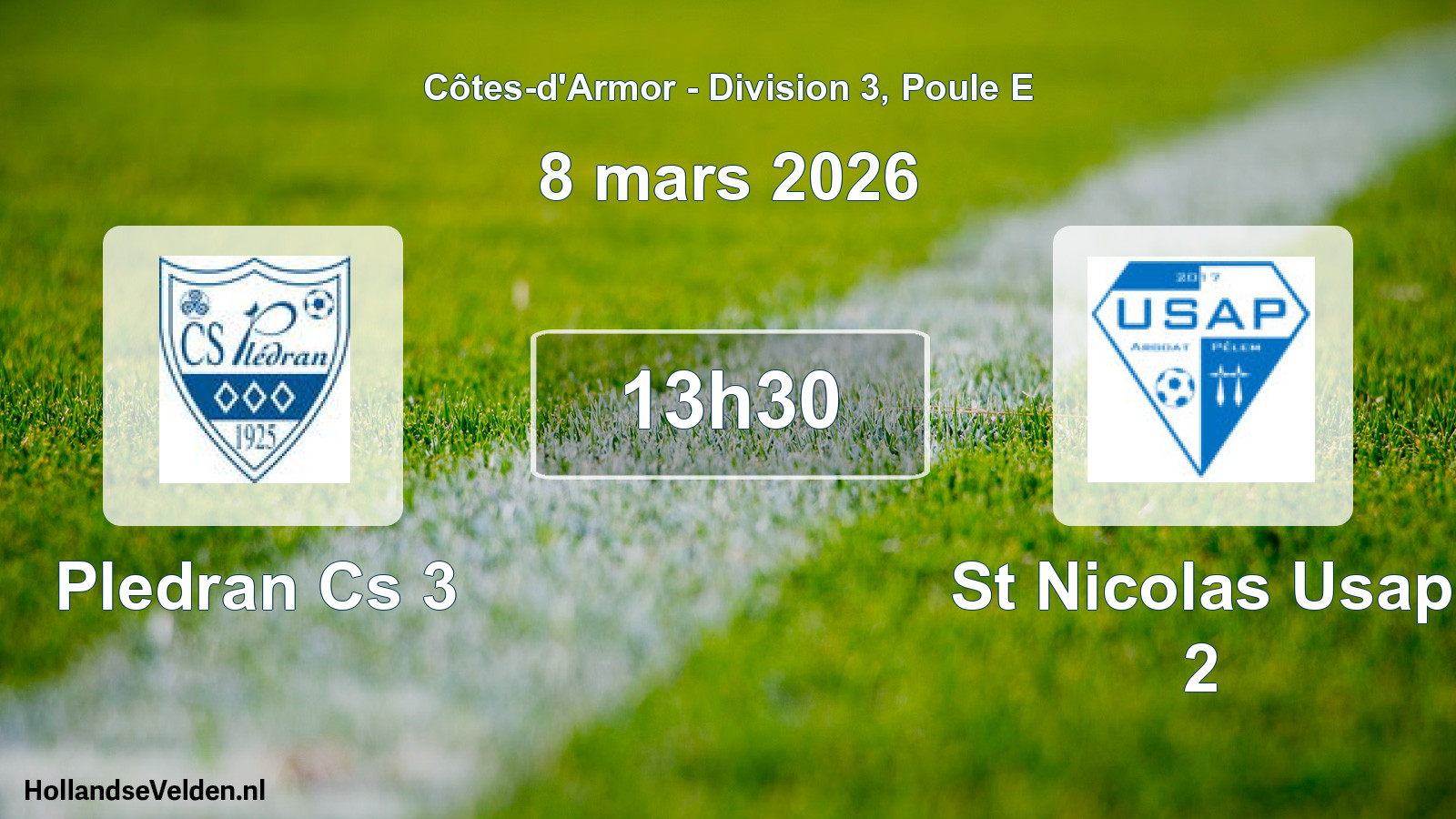 Geplande wedstrijd: Pledran Cs 3 - St Nicolas Usap 2 (8 maart 2026)