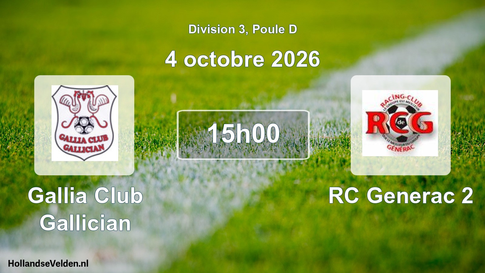 Match programmé: Gallia Club Gallician - RC Generac 2 (4 octobre 2026)