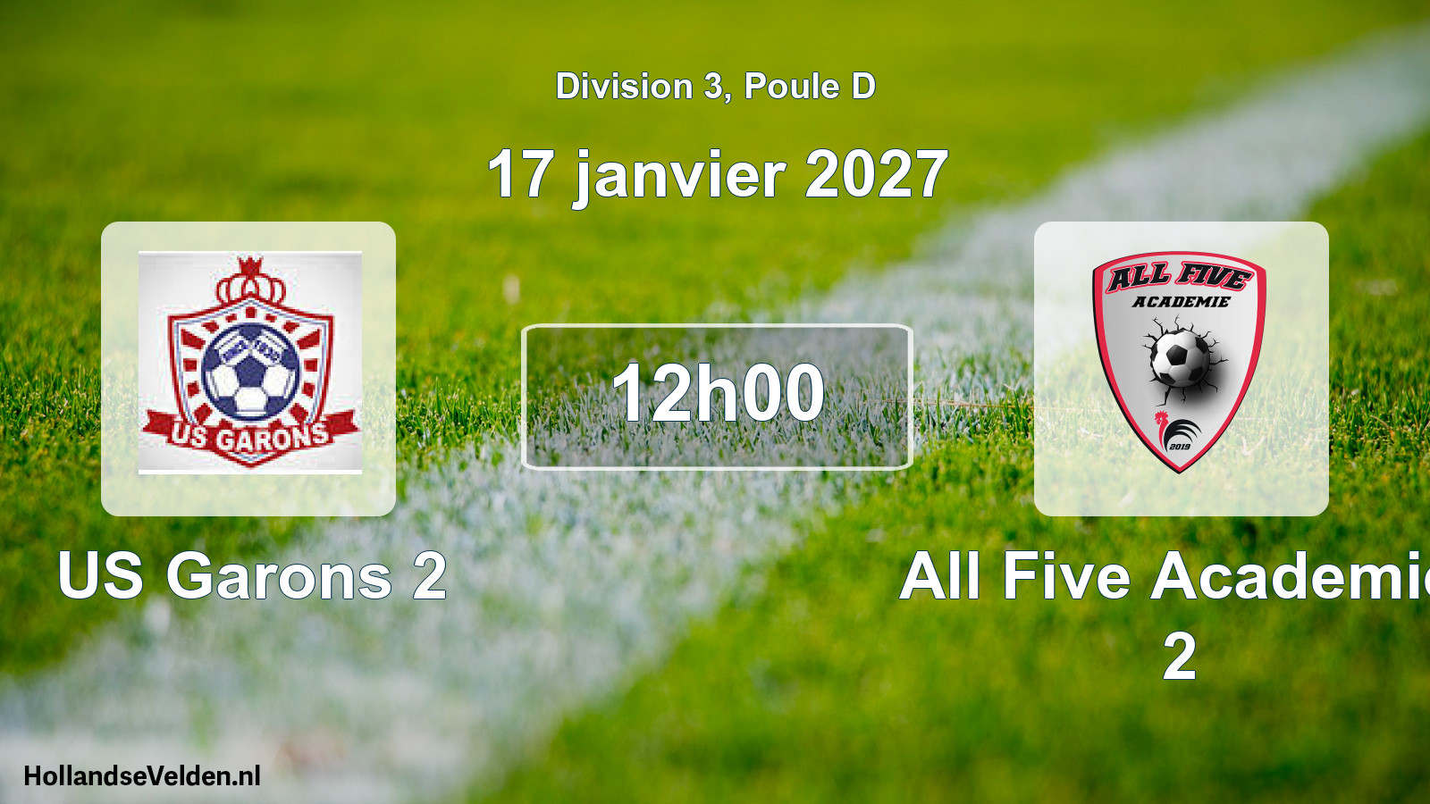 Match programmé: US Garons 2 - All Five Academie 2 (17 janvier 2027)