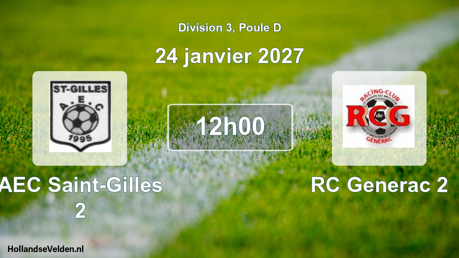 Match programmé: AEC Saint-Gilles 2 - RC Generac 2 (24 janvier 2027)