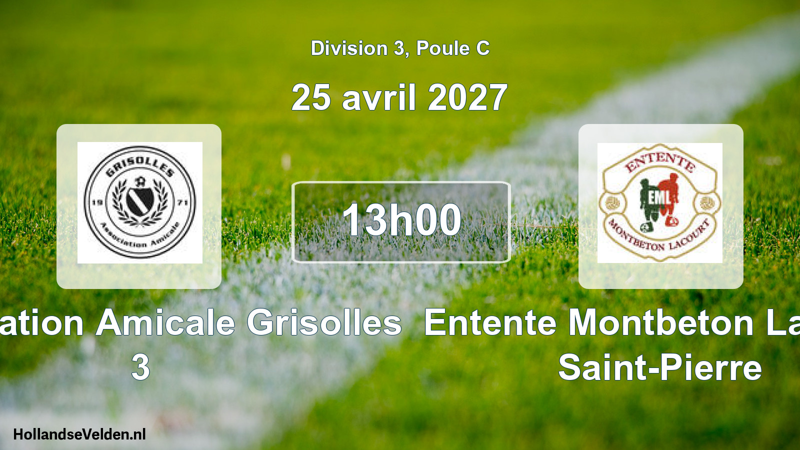 Match programmé: Association Amicale Grisolles 3 - Entente Montbeton Lacourt Saint-Pierre (25 avril 2027)