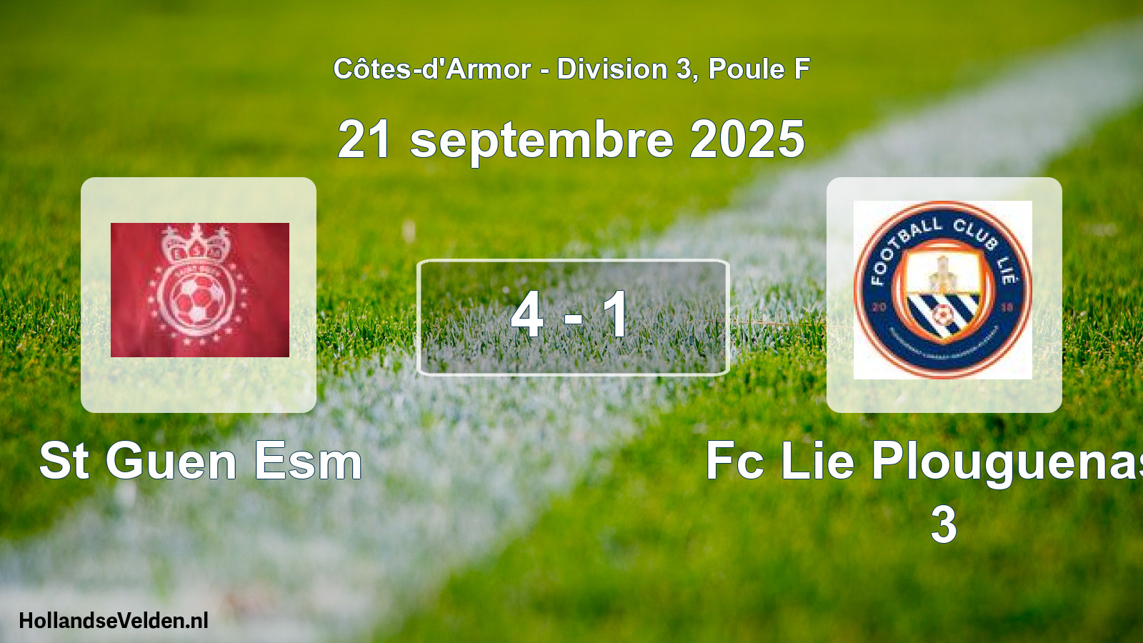 Gespeelde wedstrijd: St Guen Esm - Fc Lie Plouguenast 3 4 - 1 (21 septembre 2025)