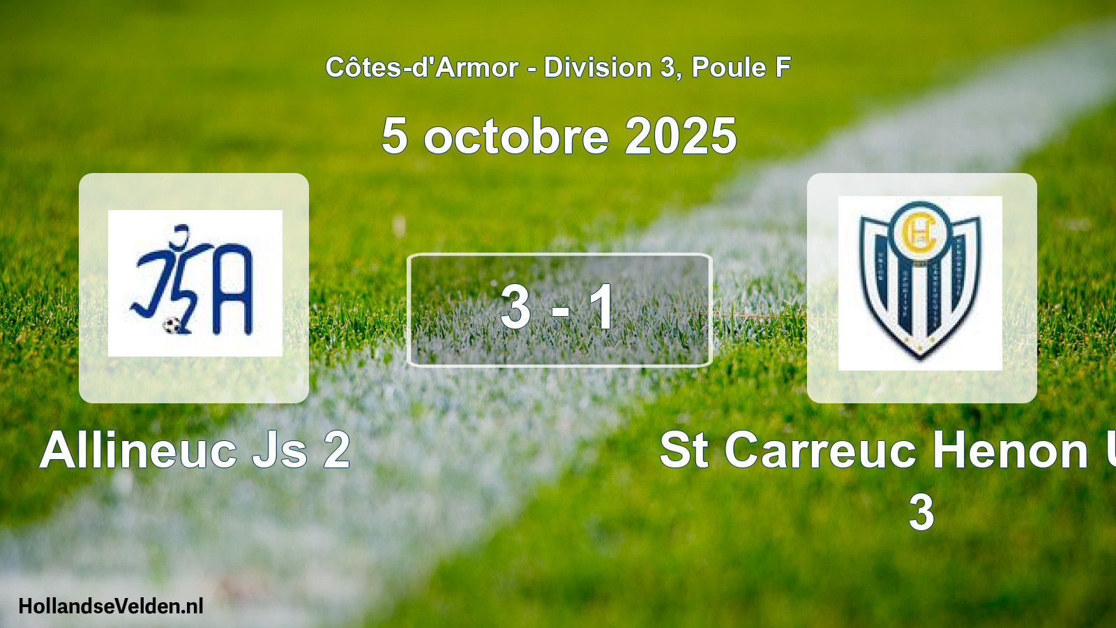 Gespeelde wedstrijd: Allineuc Js 2 - St Carreuc Henon Us 3 3 - 1 (5 octobre 2025)