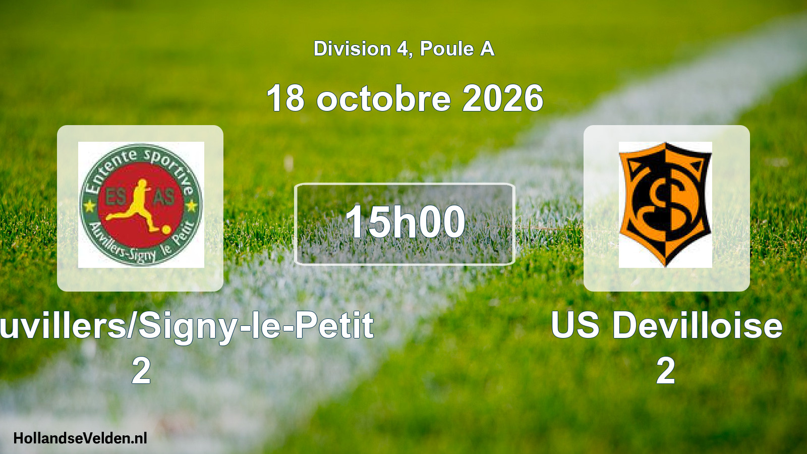 Match programmé: ES Auvillers/Signy-le-Petit 2 - US Devilloise 2 (18 octobre 2026)