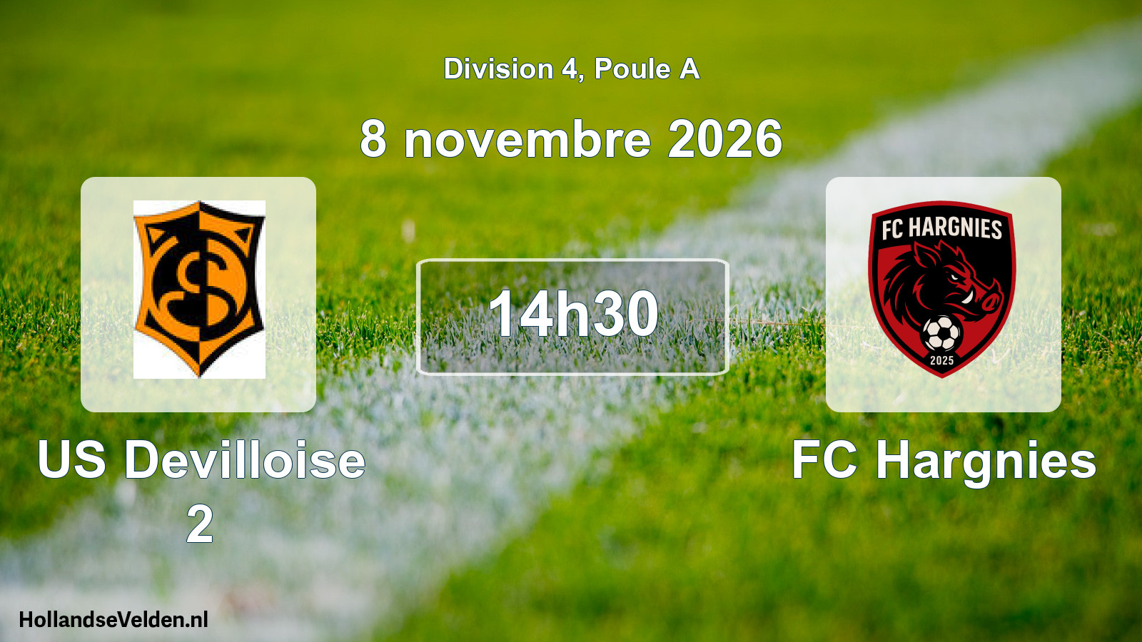 Match programmé: US Devilloise 2 - FC Hargnies (8 novembre 2026)