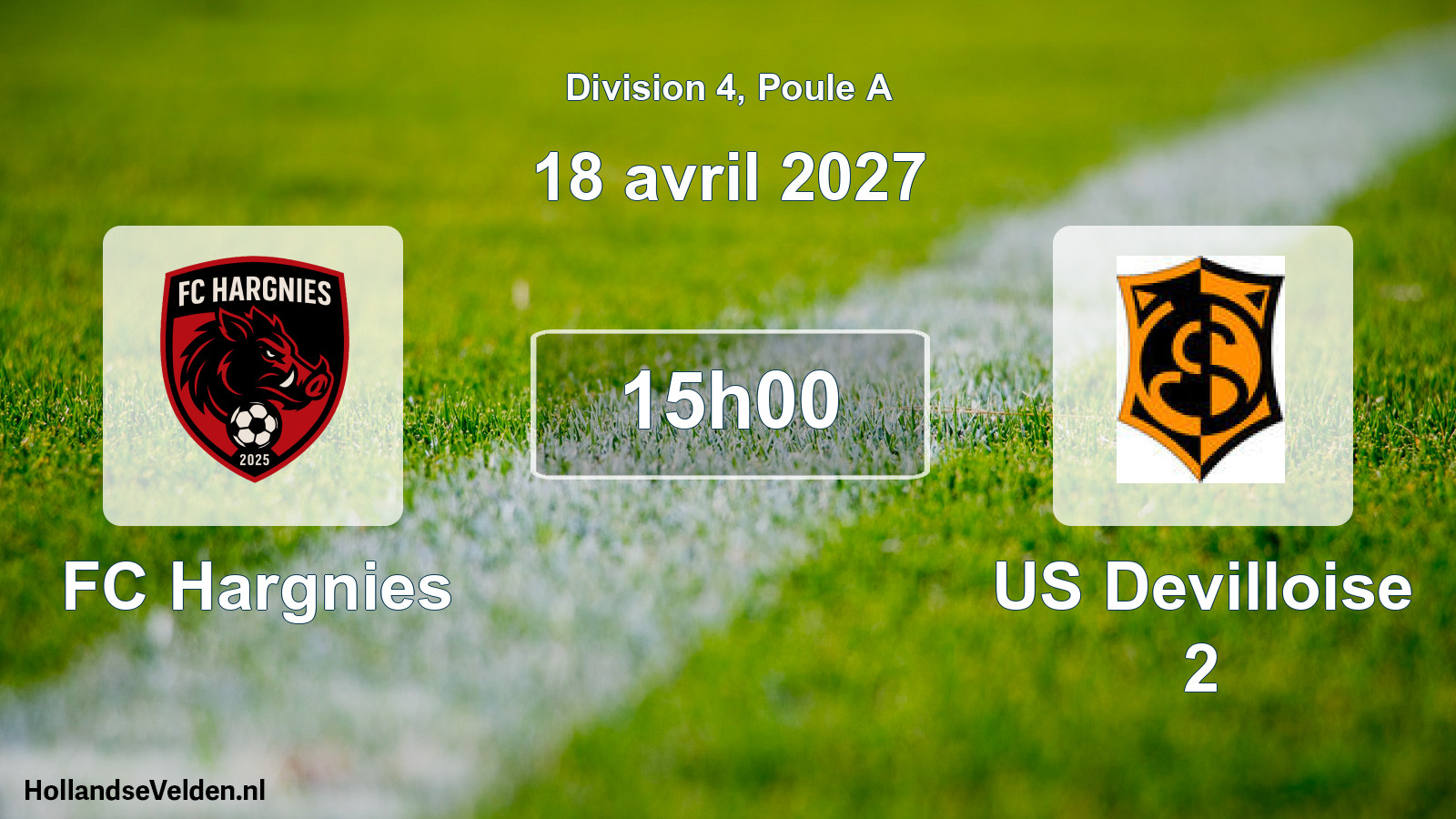 Match programmé: FC Hargnies - US Devilloise 2 (18 avril 2027)