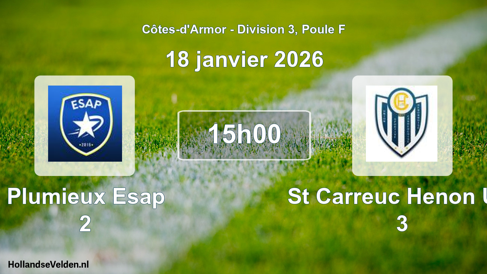 Geplande wedstrijd: Plumieux Esap 2 - St Carreuc Henon Us 3 (18 januari 2026)