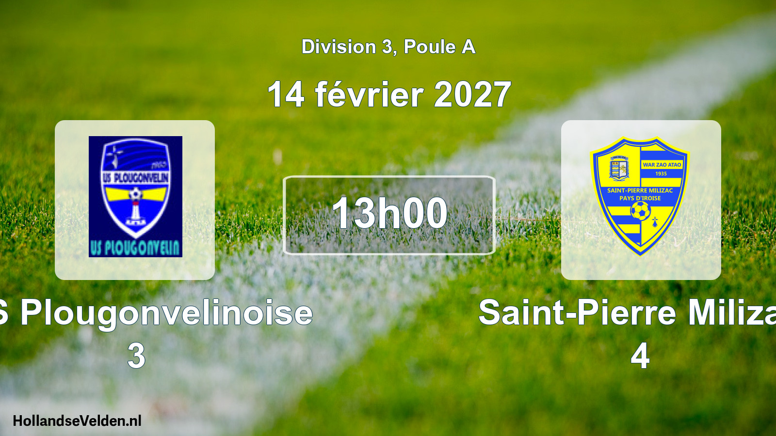 Match programmé: US Plougonvelinoise 3 - Saint-Pierre Milizac 4 (14 février 2027)