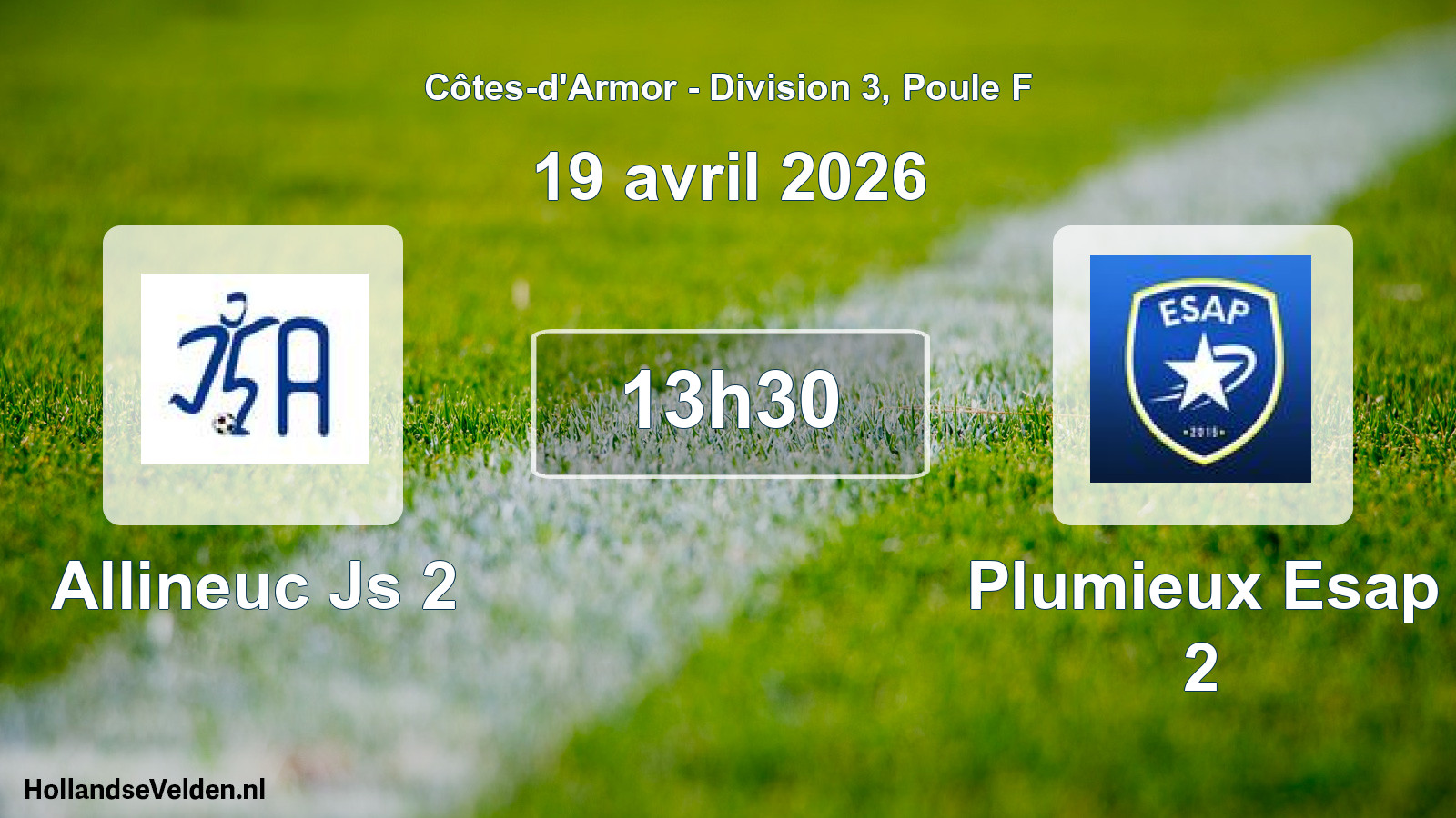 Geplande wedstrijd: Allineuc Js 2 - Plumieux Esap 2 (19 avril 2026)