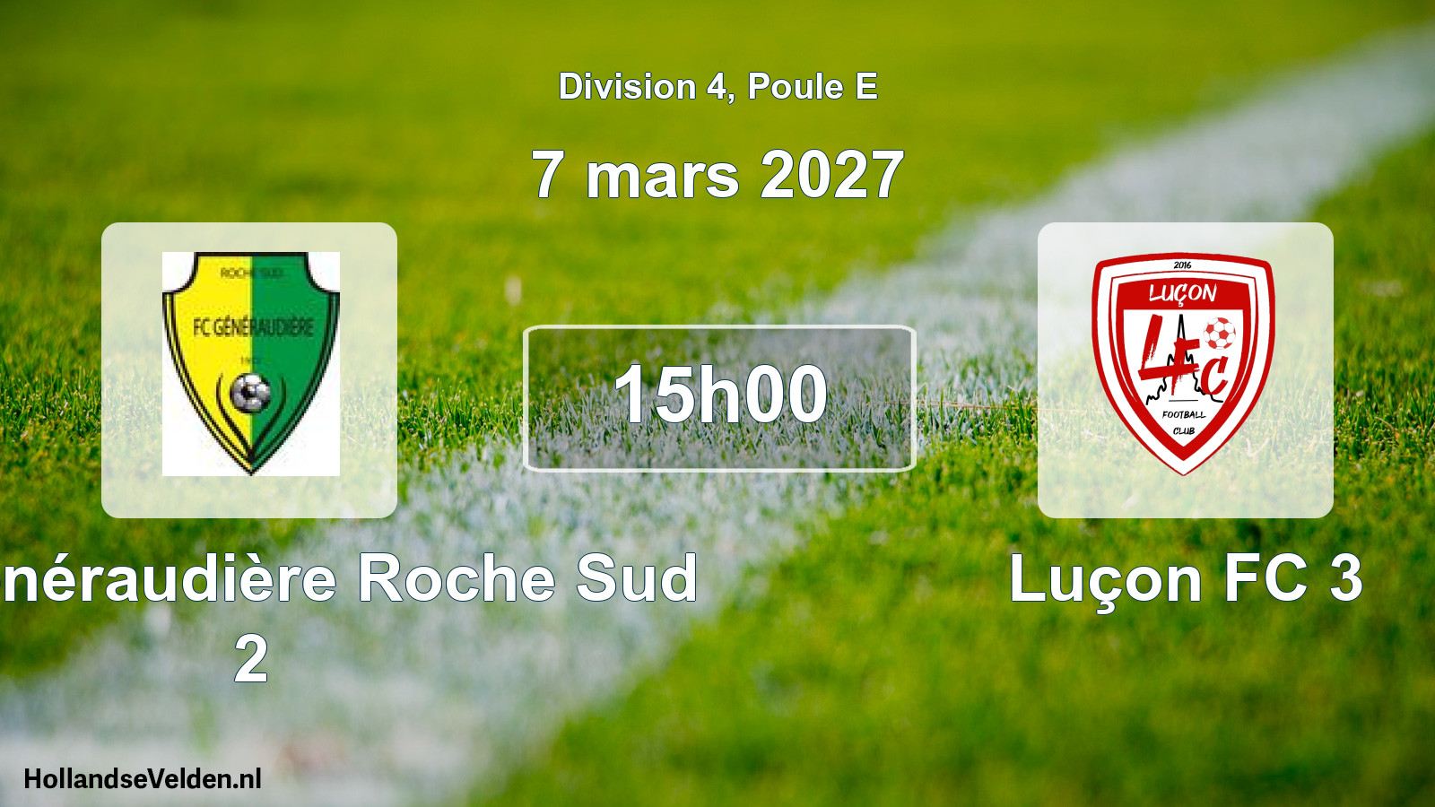 Match programmé: FC Généraudière Roche Sud 2 - Luçon FC 3 (7 mars 2027)