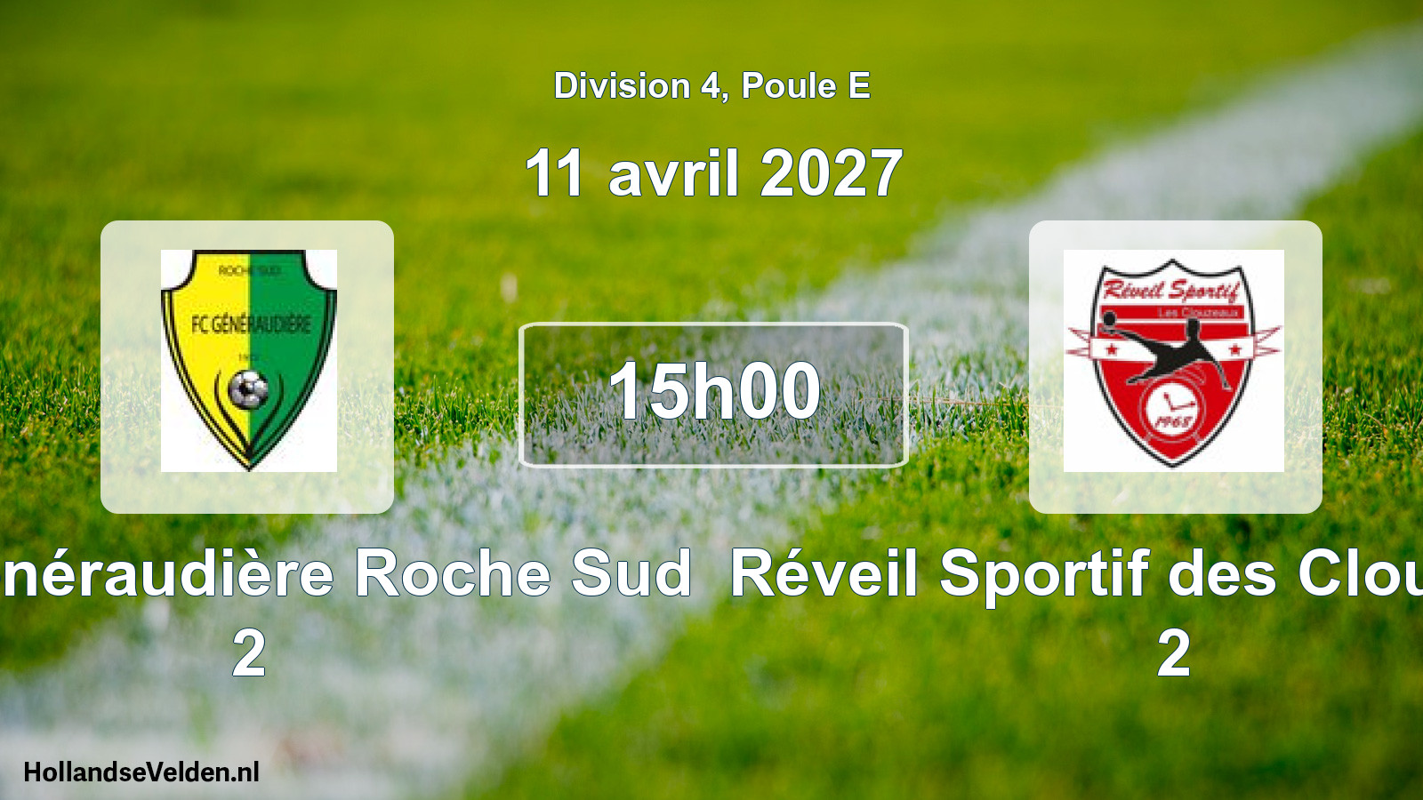 Match programmé: FC Généraudière Roche Sud 2 - Réveil Sportif des Clouzeaux 2 (11 avril 2027)