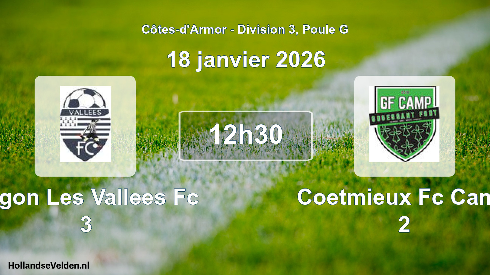 Geplande wedstrijd: Jugon Les Vallees Fc 3 - Coetmieux Fc Camp 2 (18 janvier 2026)
