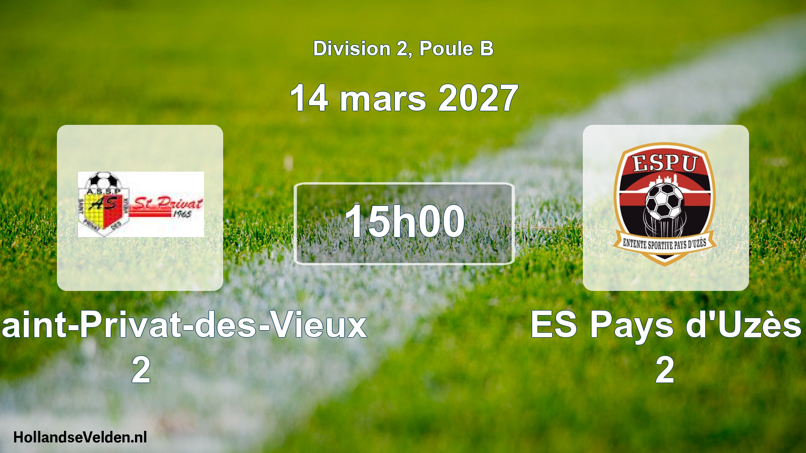 Match programmé: AS Saint-Privat-des-Vieux 2 - ES Pays d'Uzès 2 (14 mars 2027)