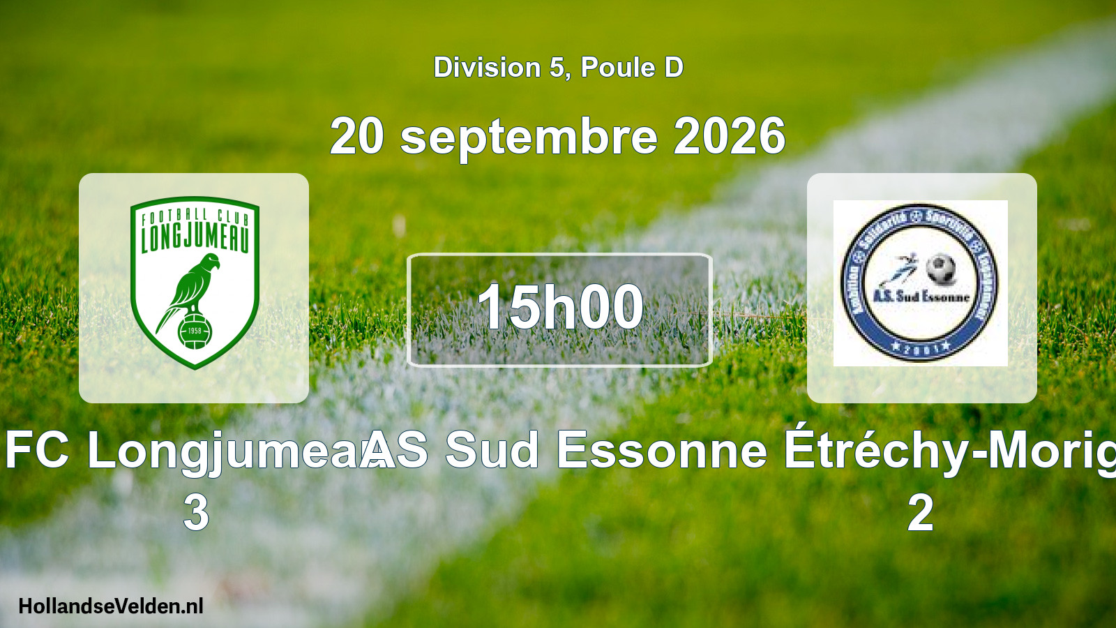 Match programmé: FC Longjumeau 3 - AS Sud Essonne Étréchy-Morigny-Champigny 2 (20 septembre 2026)