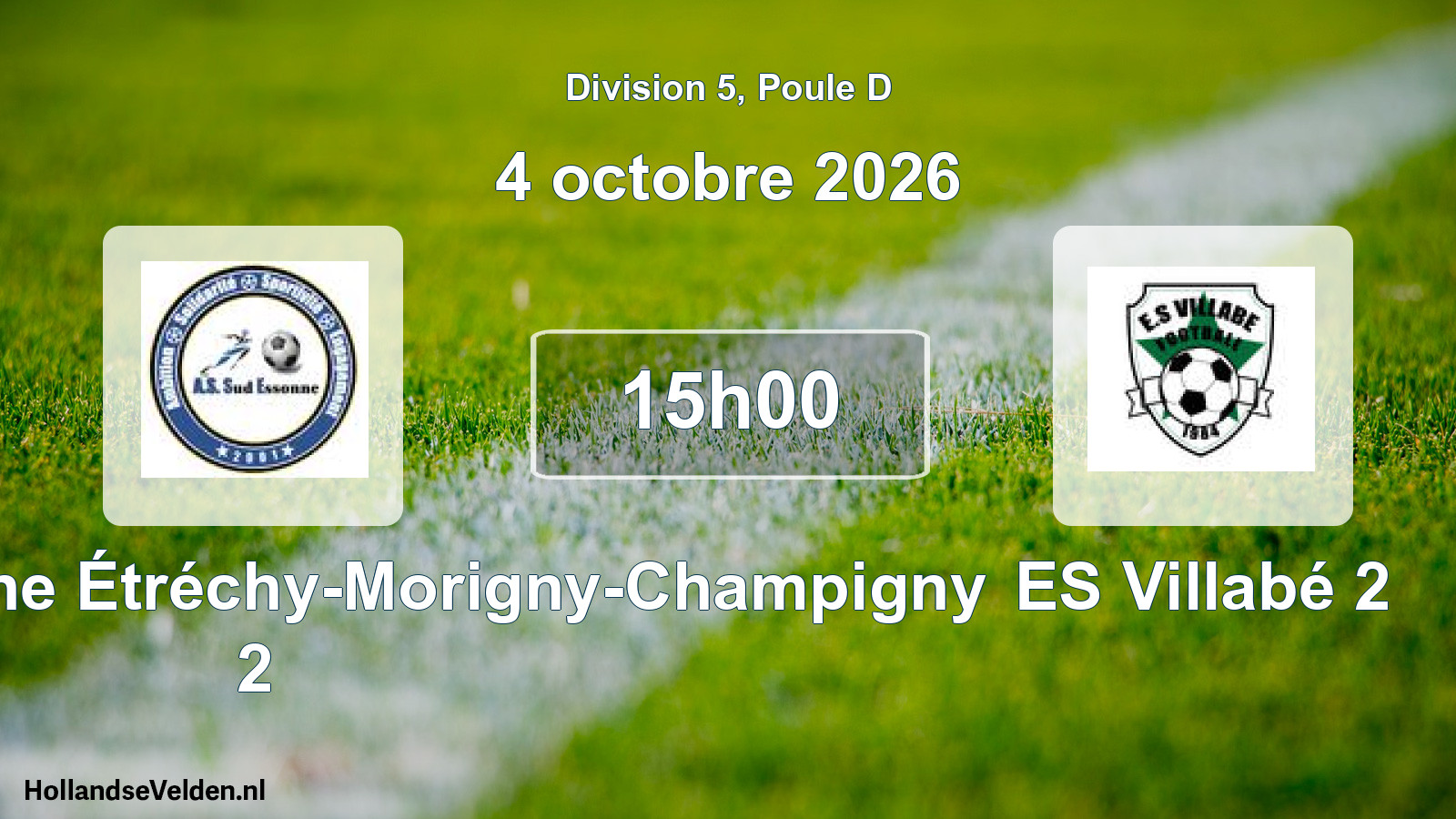 Match programmé: AS Sud Essonne Étréchy-Morigny-Champigny 2 - ES Villabé 2 (4 octobre 2026)