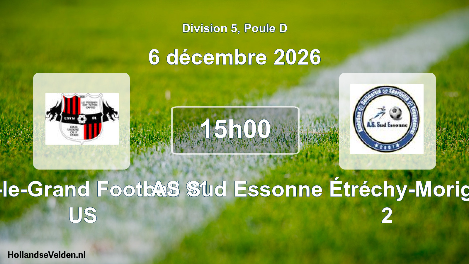 Match programmé: Vert-le-Grand Football 91 US - AS Sud Essonne Étréchy-Morigny-Champigny 2 (6 décembre 2026)