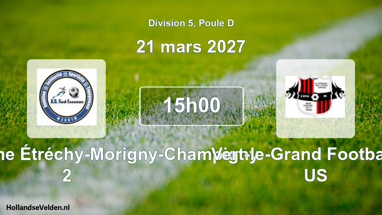 Match programmé: AS Sud Essonne Étréchy-Morigny-Champigny 2 - Vert-le-Grand Football 91 US (21 mars 2027)