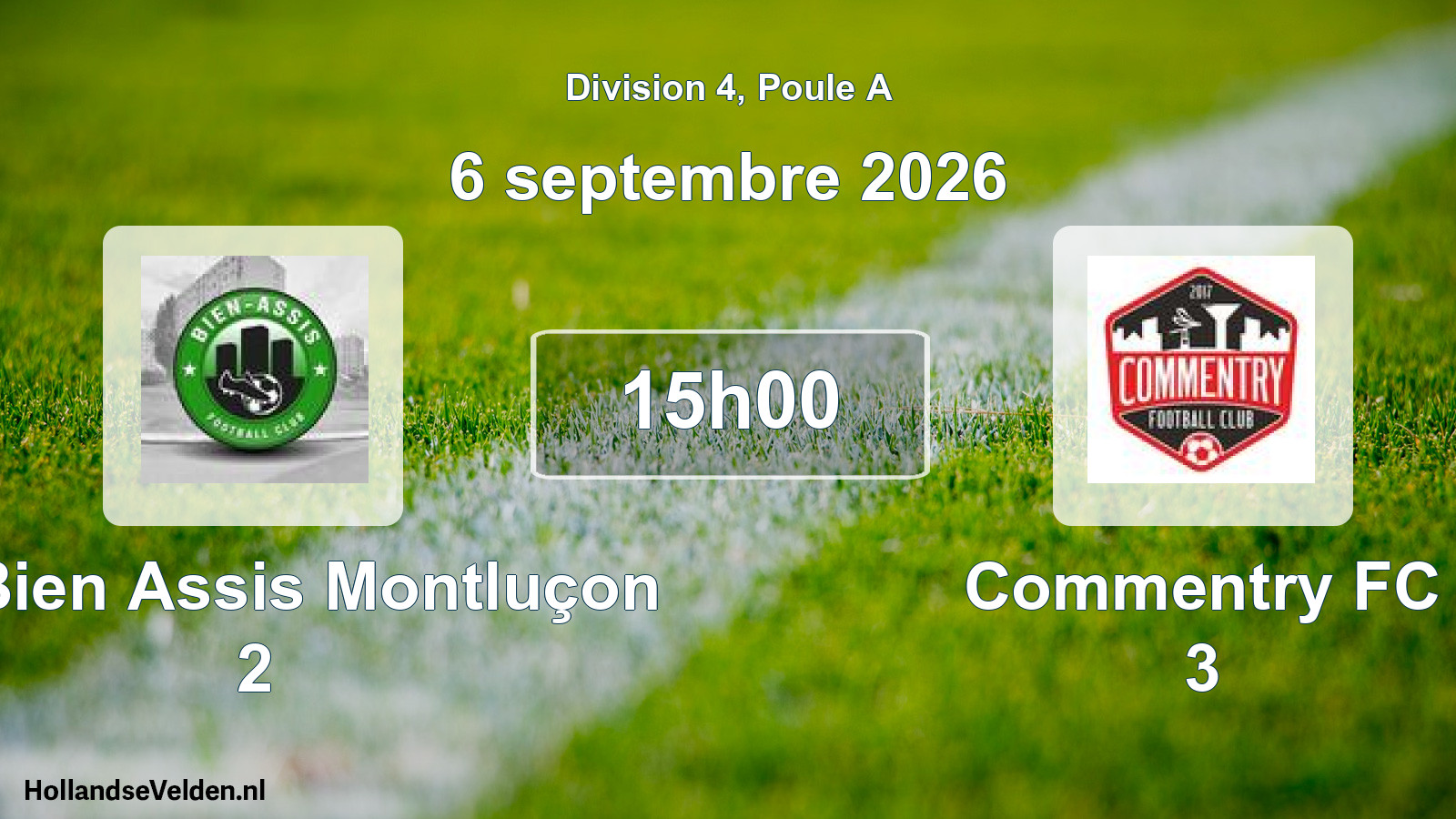 Match programmé: US Bien Assis Montluçon 2 - Commentry FC 3 (6 septembre 2026)