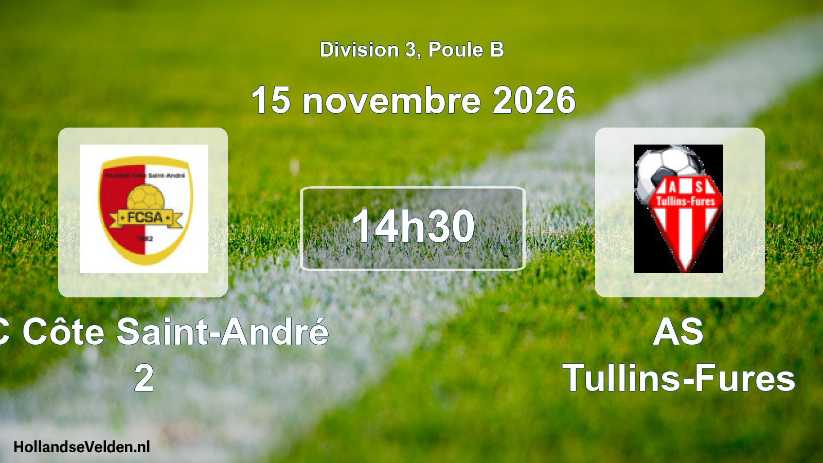 Match programmé: FC Côte Saint-André 2 - AS Tullins-Fures (15 novembre 2026)