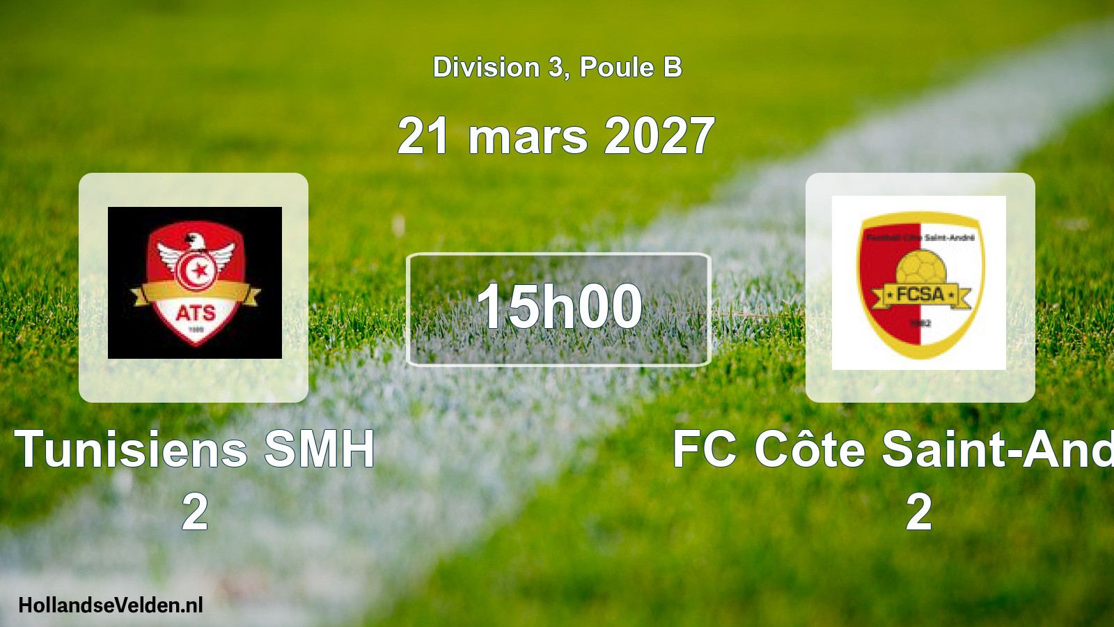 Match programmé: Tunisiens SMH 2 - FC Côte Saint-André 2 (21 mars 2027)