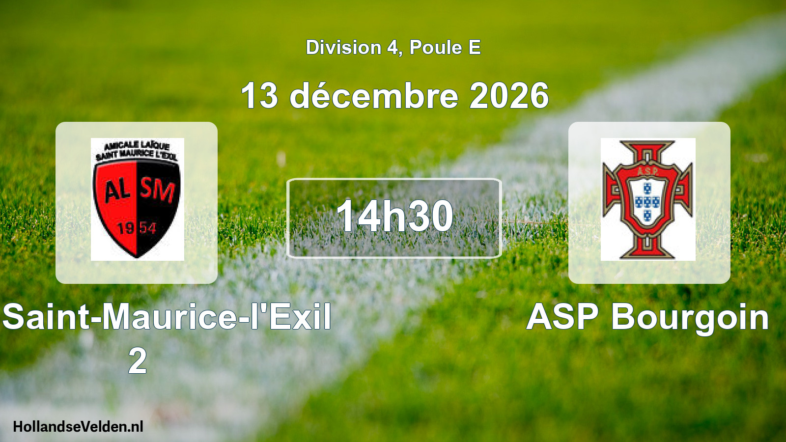 Match programmé: AL Saint-Maurice-l'Exil 2 - ASP Bourgoin (13 décembre 2026)