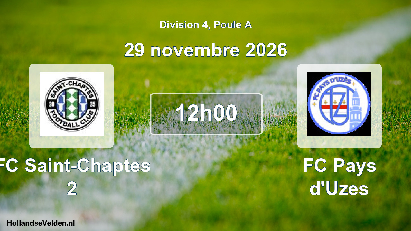 Match programmé: FC Saint-Chaptes 2 - FC Pays d'Uzes (29 novembre 2026)