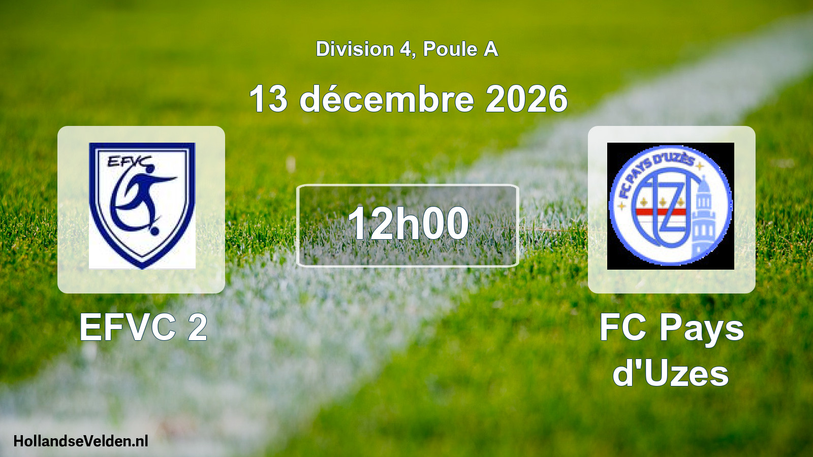 Match programmé: EFVC 2 - FC Pays d'Uzes (13 décembre 2026)